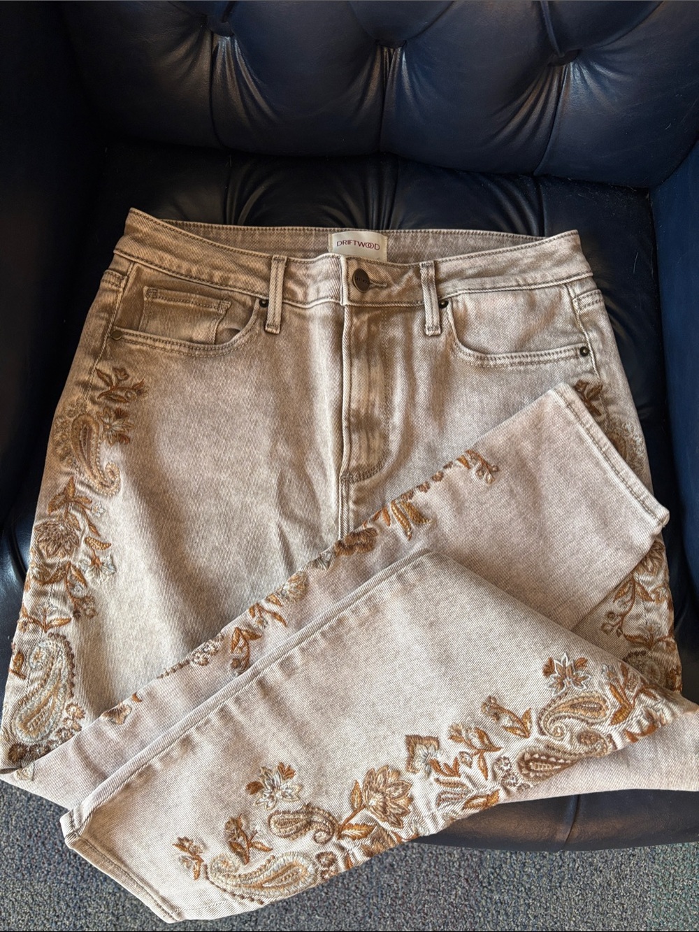 Driftwood Embroidered Beige Washout Women's Jeans